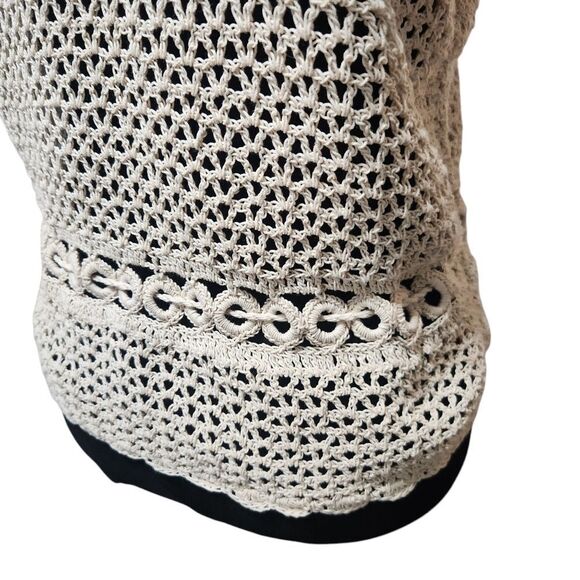 Vintage Crochet Shirt S M Cardigan Ecru V Neck Doily Scallop Loose Weave - Picture 7 of 9